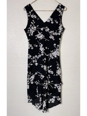 Vintage Black & White Floral Whimsigoth Fairy 90s Y2K Sleeveless Slip Dress M